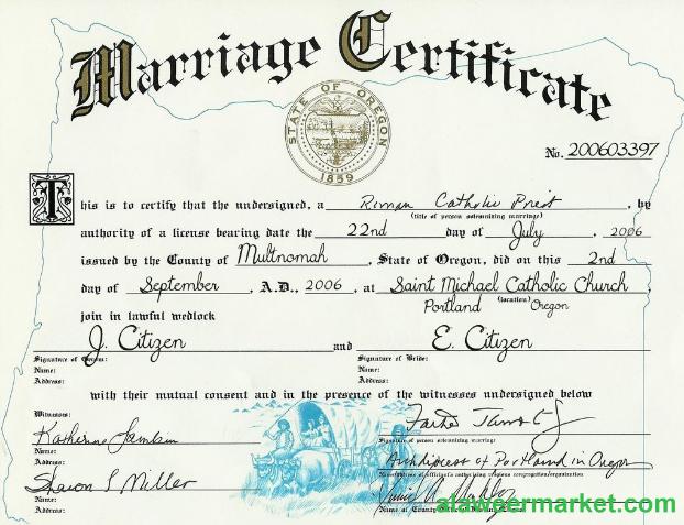 USA oregon marriage cert